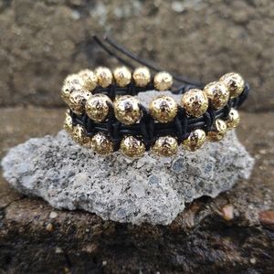 Gold Lava Rock Leather Wrap bracelet